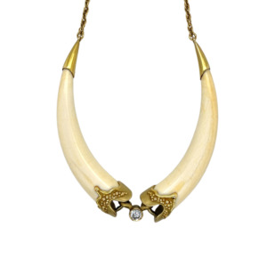 14K Yellow Gold Diamond and Bone Necklace