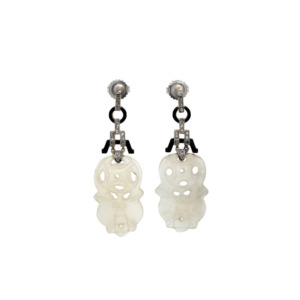 Art-Deco 18K Yellow Gold and Platinum Diamond and Crystal Enamel Earring