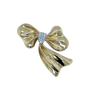 18K Yellow Gold Diamond Bow Brooch