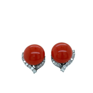 18K White Gold Coral and Diamond Earring