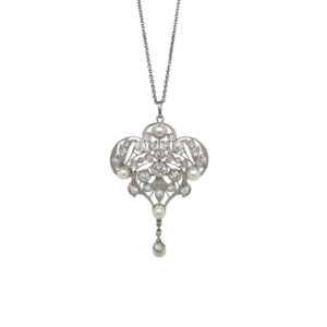 Edwardian Platinum Diamond and Pearl Pendant