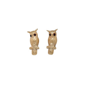 Antique 14K Yellow Gold Garnet Owl Earring