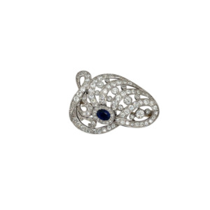 Art Deco Platinum Sapphire and Diamond Brooch