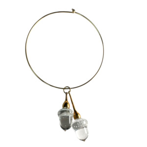 14K and 18K Yellow Gold Acorn Steuben Necklace