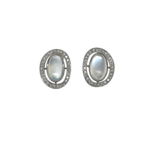Platinum Moonstone and Diamond Earrings