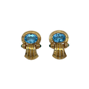 18K Yellow Gold Topaz and Emerald Earrings