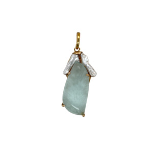 14K Yellow Gold Freshwater Pearl and Aquamarine Pendant