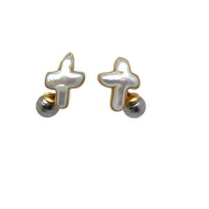C. Walling 18K Yellow Gold Tahitian and Biwa Pearl Earrings