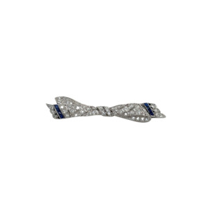 Platinum, Diamond, and Sapphire Bow Brooch