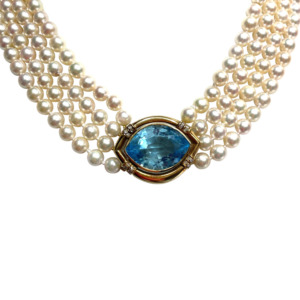 14K White Gold & Yellow Gold Pearl, Topaz, and Diamond Necklace