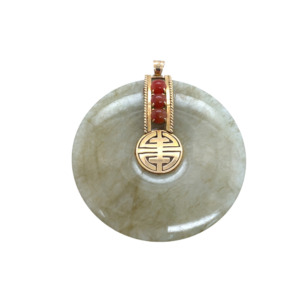 14K Yellow Gold Jade and Carnelian Pendant