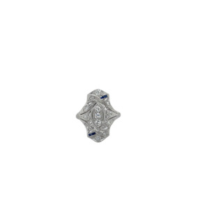 Art Deco Platinum Diamond and Sapphire Ring