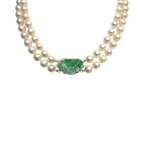 14K Yellow Gold Jade and Pearl Necklace
