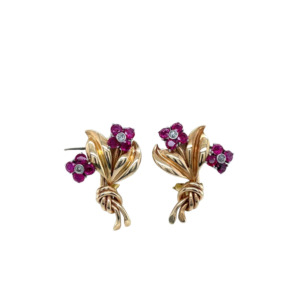 18K Yellow Gold Ruby and Diamond Earrings