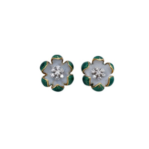 Vintage 18K Yellow Gold Diamond and Enamel Earrings