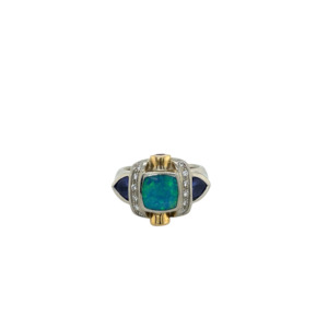 18K White Gold Opal, Diamond, and Tanzanite Ring