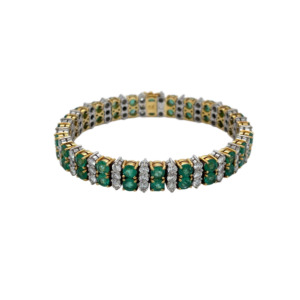 18K Yellow and White Gold Emerald and Diamond Bracelet