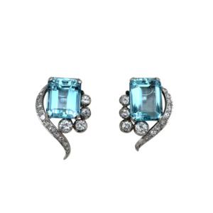 Vintage Platinum Aquamarine and Diamond Earrings