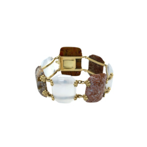 Victorian 14K Yellow Gold Agate and Chalcedony Bracelet
