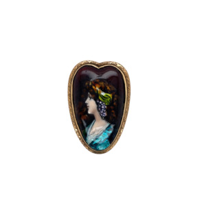 Edwardian 14K Yellow Gold Enamel Brooch