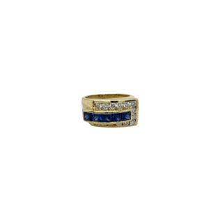 18K Yellow Gold Sapphire and Diamond Buckle Ring