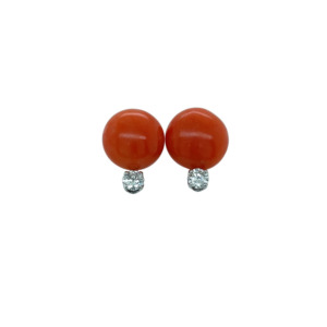 14K White Gold Coral and Diamond Earrings