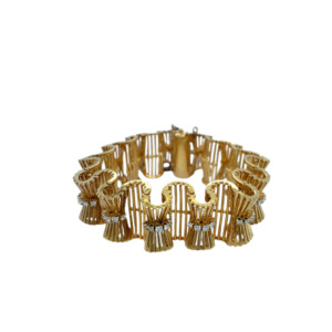 Vintage 14K Yellow Gold Ribbon Diamond Bracelet