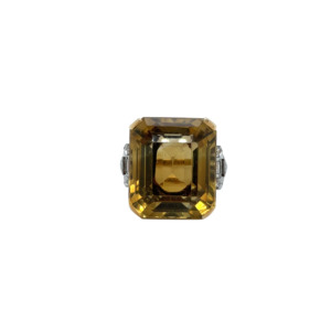 Retro 14K Yellow Gold and Platinum Diamond and Topaz Ring