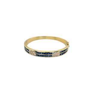 18K Yellow Gold Sapphire and Diamond Bangle Bracelet