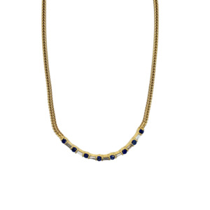 18K Yellow Gold Sapphire and Diamond Necklace