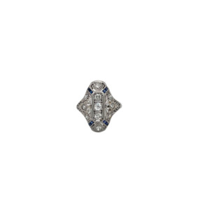 Art Deco Platinum Diamond and Sapphire Ring