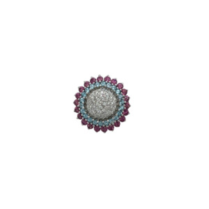 14K White Gold Tourmaline, Blue Topaz, and Diamond Ring