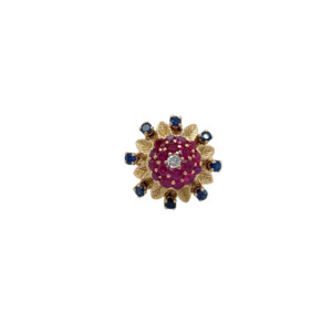 18K Yellow Gold Ruby, Sapphire, and Diamond Ring