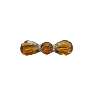14K White Gold Citrine and Diamond Bow Brooch