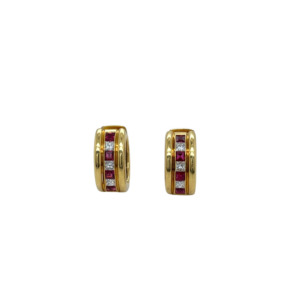 18K Yellow Gold Ruby and Diamond Earrings