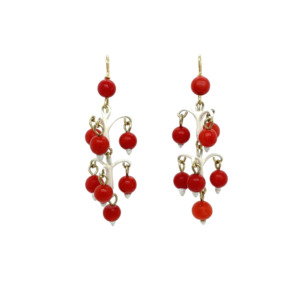 14K Yellow Gold Enamel and Coral Drop Earrings