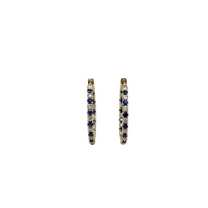 14K Yellow Gold In-Out Diamond and Sapphire Hoop Earrings