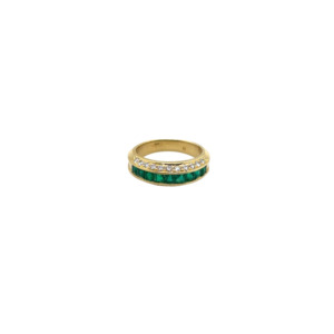 18K Yellow Gold Emerald and Diamond Band