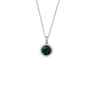 14K White Gold Green Sapphire and Diamond Pendant