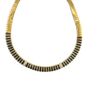 18K Yellow Gold Sapphire and Diamond Necklace