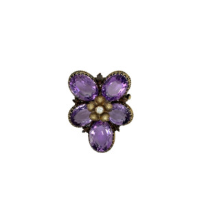 Victorian 14K Yellow Gold Amethyst and Diamond Brooch/Pendant