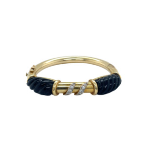 La Triumph 14K Yellow Gold Onyx and Diamond Bangle Bracelet
