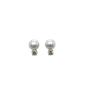 14K Yellow and White Gold Pearl and Diamond Earrings