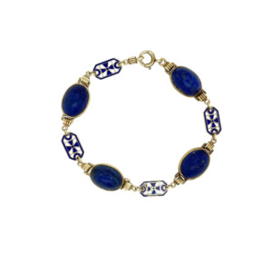 Art Deco 14K Yellow Gold Enamel and Lapis Bracelet
