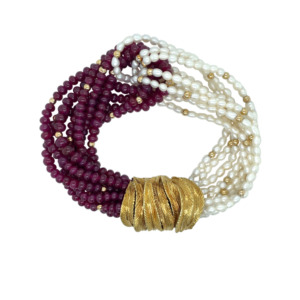 18k Yellow Gold Ruby and Pearl Bracelet