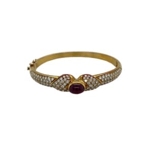 18K Yellow Gold Ruby and Diamond Bangle Bracelet