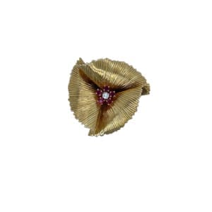 Tiffany & Co. 18K Yellow Gold Ruby and Diamond Brooch