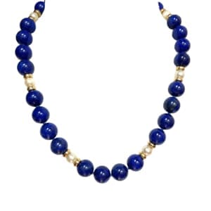 14K Yellow Gold Lapis and Pearl Necklace