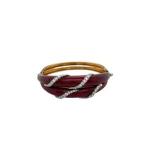 18K Yellow Gold Diamond and Enamel Bangle Bracelet