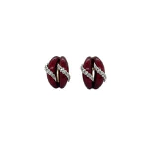 18K Yellow Gold Diamond and Enamel Earrings